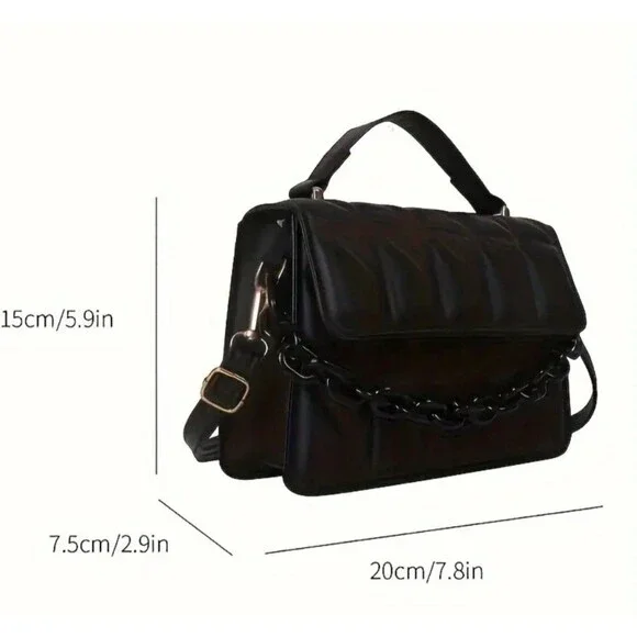 Black sleek shoulder purse cross body bag acrylic chain - alt goth punk fashion - Picture 2 of 5